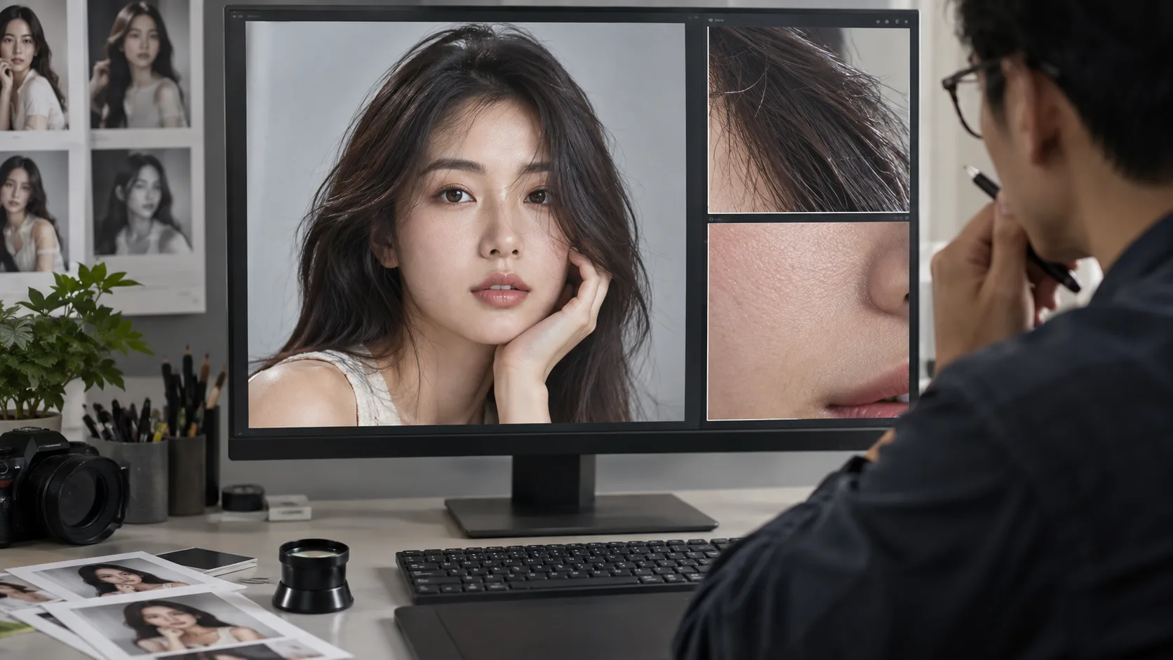 Minh họa người đối chiếu khuôn mặt, tóc và da trên màn hình